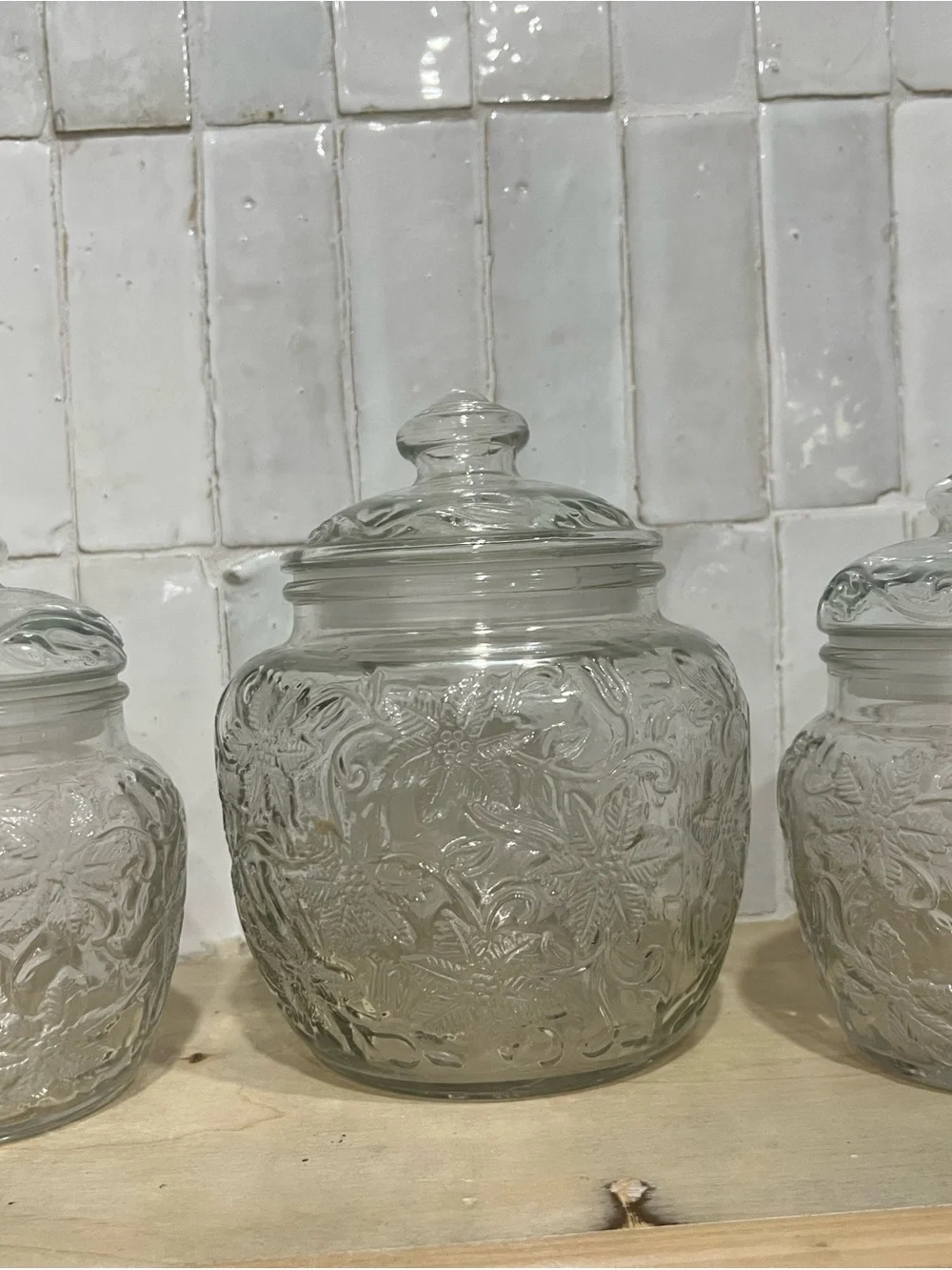 Vintage Princess House Clear Embossed Glass Canisters with Lid